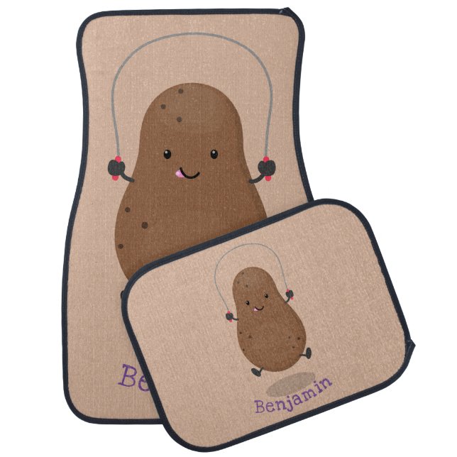 Cute happy potato jumping rope cartoon  car floor mat (Set)