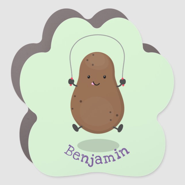 Cute happy potato jumping rope cartoon car magnet (Front)