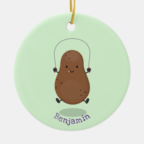 Cute happy potato jumping rope cartoon ceramic ornament