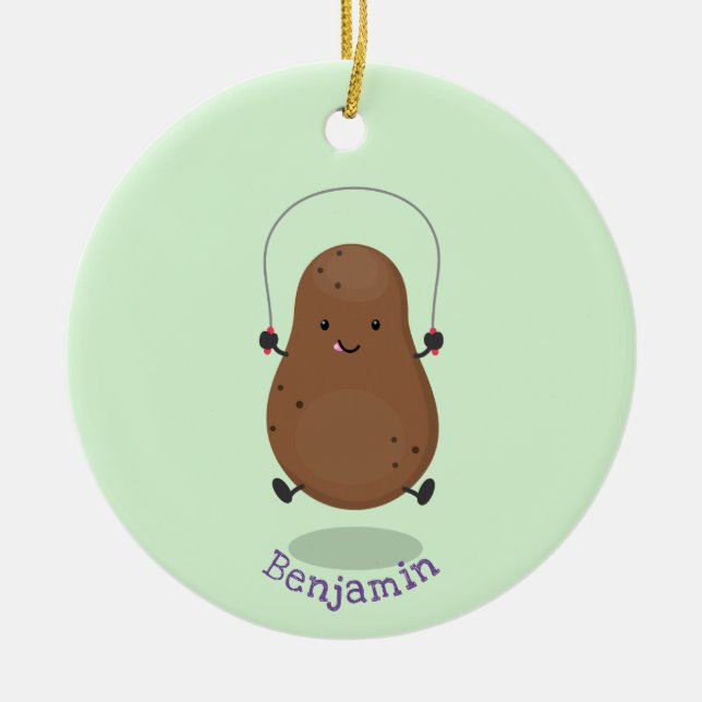 Cute happy potato jumping rope cartoon ceramic ornament (Front)