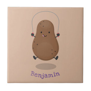 Cute happy potato jumping rope cartoon ceramic tile