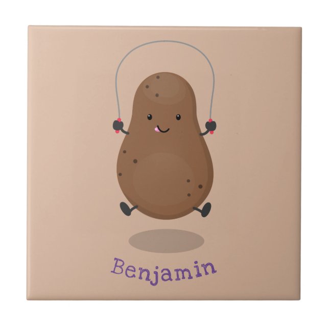 Cute happy potato jumping rope cartoon ceramic tile (Front)