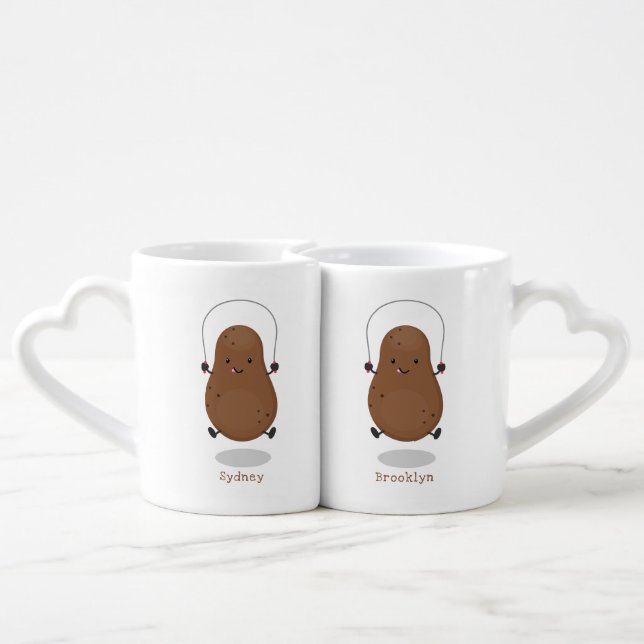 Cute happy potato jumping rope cartoon coffee mug set (Back Nesting)