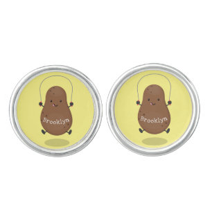Cute happy potato jumping rope cartoon cufflinks