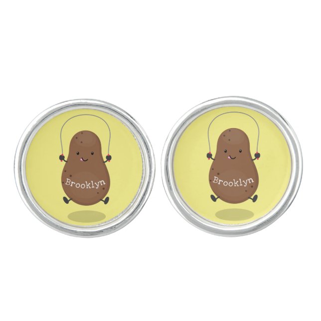 Cute happy potato jumping rope cartoon cufflinks (Front)