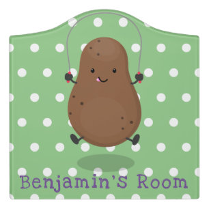 Cute happy potato jumping rope cartoon door sign