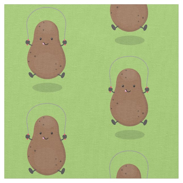 Cute happy potato jumping rope cartoon fabric (Close Up)
