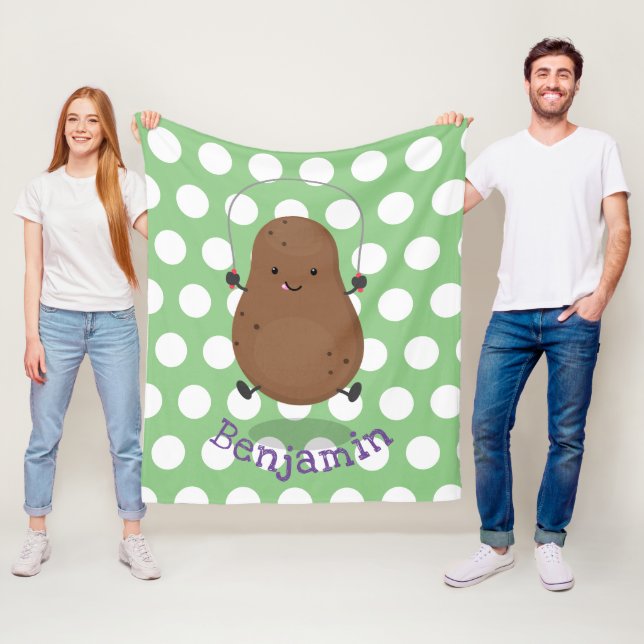 Cute happy potato jumping rope cartoon fleece blanket (In Situ)