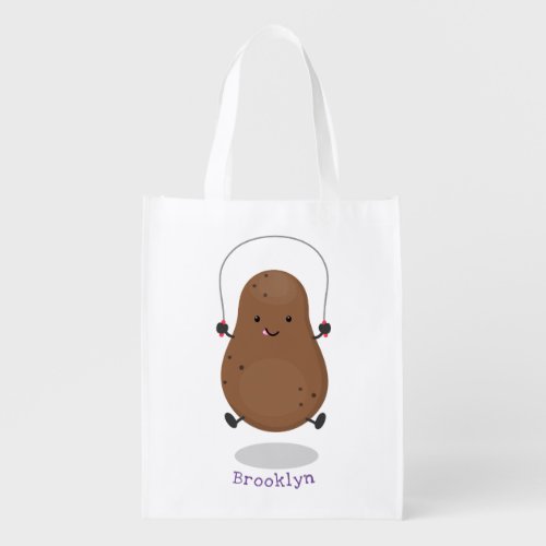 Cute happy potato jumping rope cartoon grocery bag