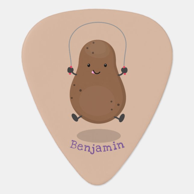 Cute happy potato jumping rope cartoon  guitar pick (Front)