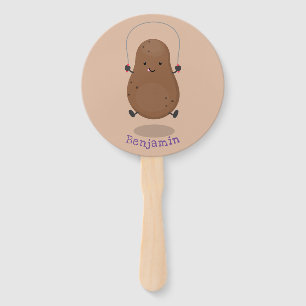 Cute happy potato jumping rope cartoon hand fan