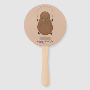 Cute happy potato jumping rope cartoon hand fan