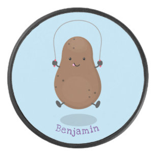 Cute happy potato jumping rope cartoon hockey puck