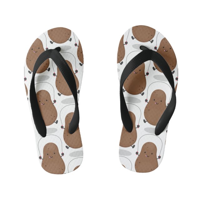 Cute happy potato jumping rope cartoon kid's flip flops (Footbed)