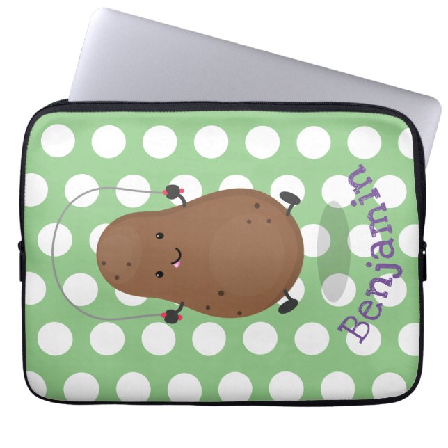 Cute happy potato jumping rope cartoon laptop sleeve (Front)