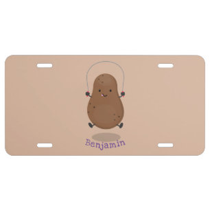 Cute happy potato jumping rope cartoon license plate