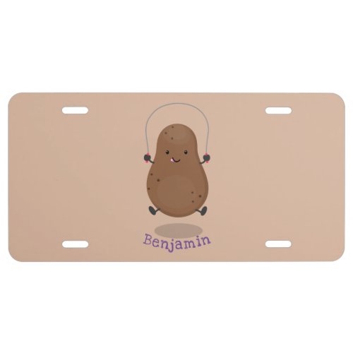 Cute happy potato jumping rope cartoon  license plate