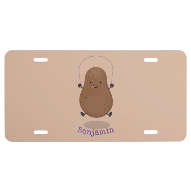 Cute happy potato jumping rope cartoon  license plate (Front)