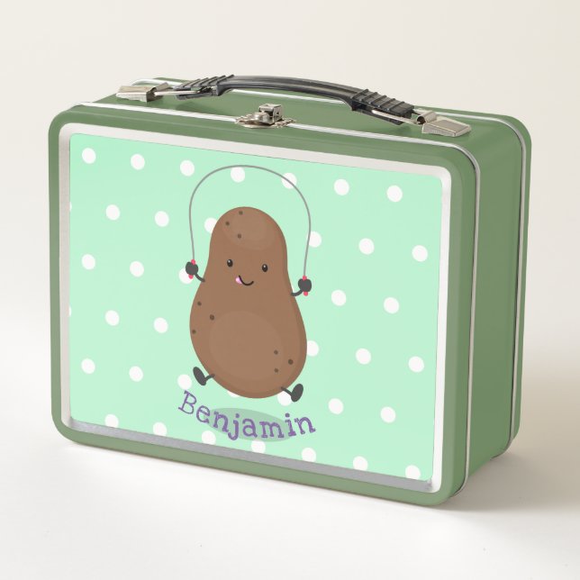 Cute happy potato jumping rope cartoon metal lunch box (Front)