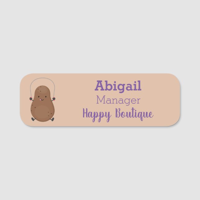 Cute happy potato jumping rope cartoon  name tag (Front)