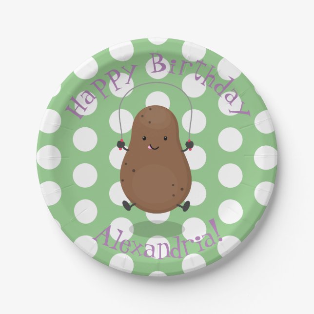 Cute happy potato jumping rope cartoon paper plates (Front)