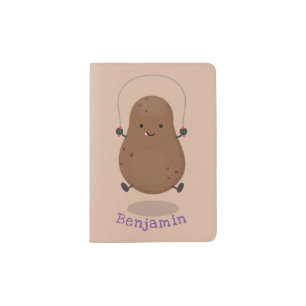 Cute happy potato jumping rope cartoon passport holder