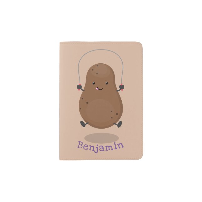 Cute happy potato jumping rope cartoon passport holder (Front)