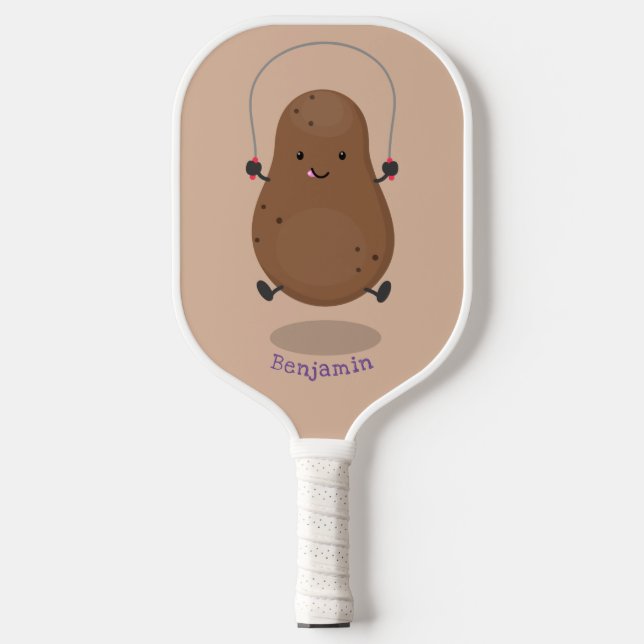 Cute happy potato jumping rope cartoon pickleball paddle (Front)