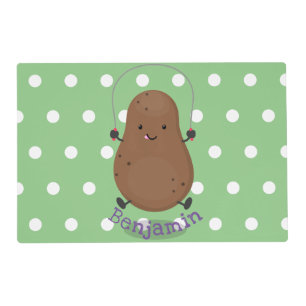 Cute happy potato jumping rope cartoon placemat