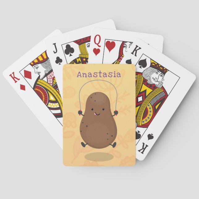 Cute happy potato jumping rope cartoon poker cards (Back)