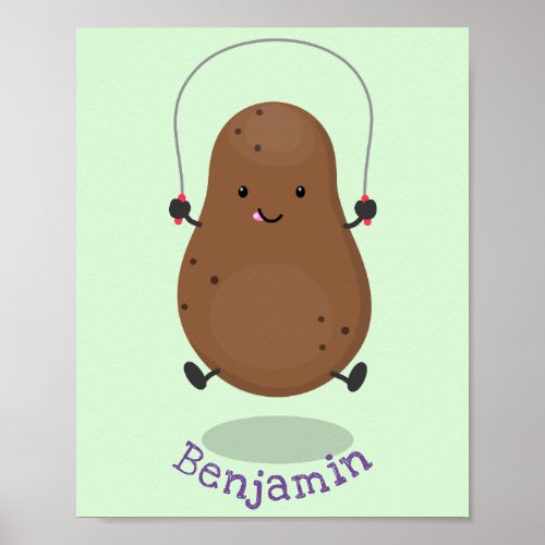 Cute happy potato jumping rope cartoon poster