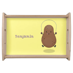 Cute happy potato jumping rope cartoon serving tray