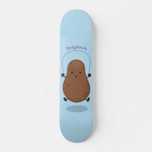 Cute happy potato jumping rope cartoon skateboard