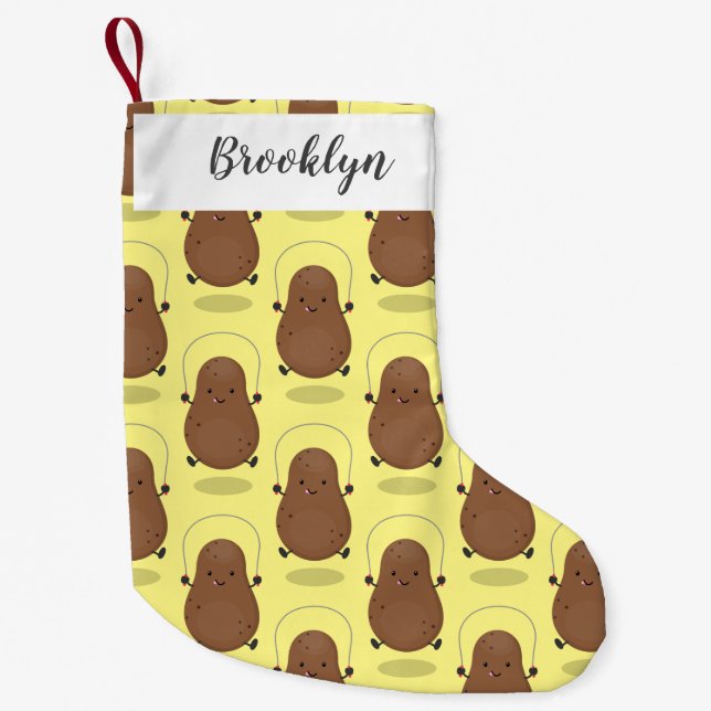 Cute happy potato jumping rope cartoon small christmas stocking (Front)