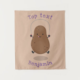 Cute happy potato jumping rope cartoon tapestry