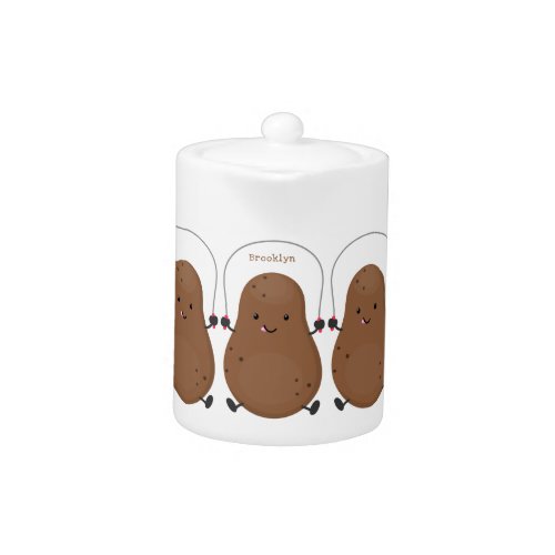 Cute happy potato jumping rope cartoon teapot