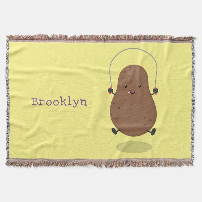 Cute happy potato jumping rope cartoon throw blanket (Front)