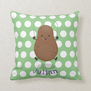 Cute happy potato jumping rope cartoon throw pillow