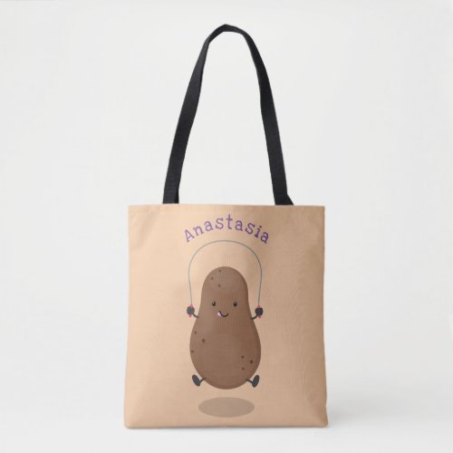 Cute happy potato jumping rope cartoon tote bag