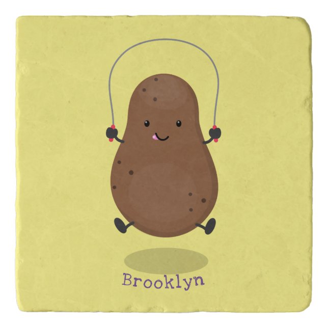 Cute happy potato jumping rope cartoon trivet (Front)
