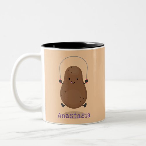 Cute happy potato jumping rope cartoon Two_Tone coffee mug