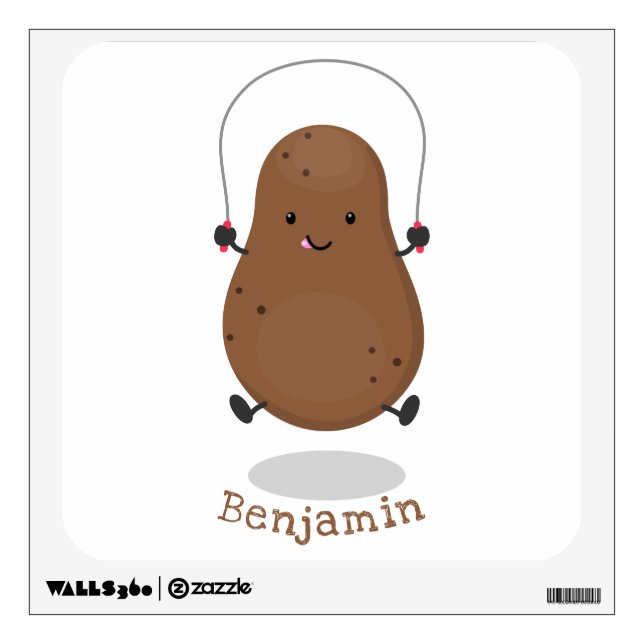 Cute happy potato jumping rope cartoon wall decal (Front)