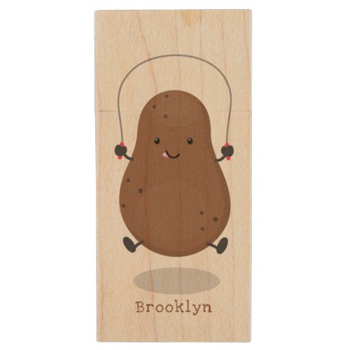 Cute happy potato jumping rope cartoon  wood flash drive