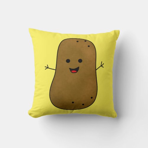 Cute Happy Potato Yellow background Throw Pillow