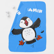Cute happy puffin flying cartoon illustration