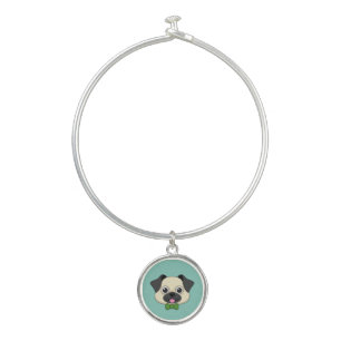 Cute Happy Pug Dog with Papillon Bangle Bracelet