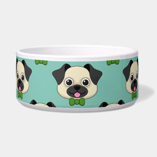 Cute Happy Pug Dog with Papillon Bowl