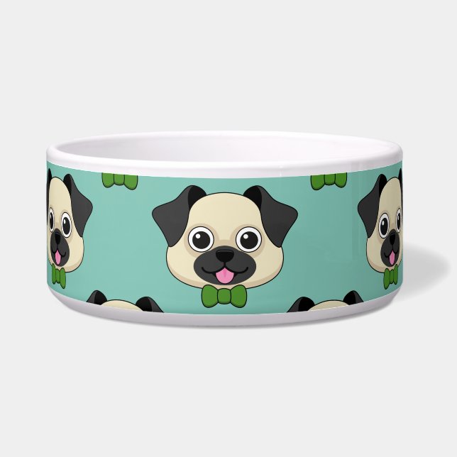  Cute Happy Pug Dog with Papillon Bowl (Front)