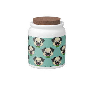 Cute Happy Pug Dog with Papillon Candy Jar