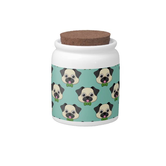 Cute Happy Pug Dog with Papillon Candy Jar (Front)